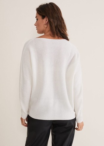 Phase Eight Isabella Ripple Wool Cashmere Knitwear White Australia | WU4307185